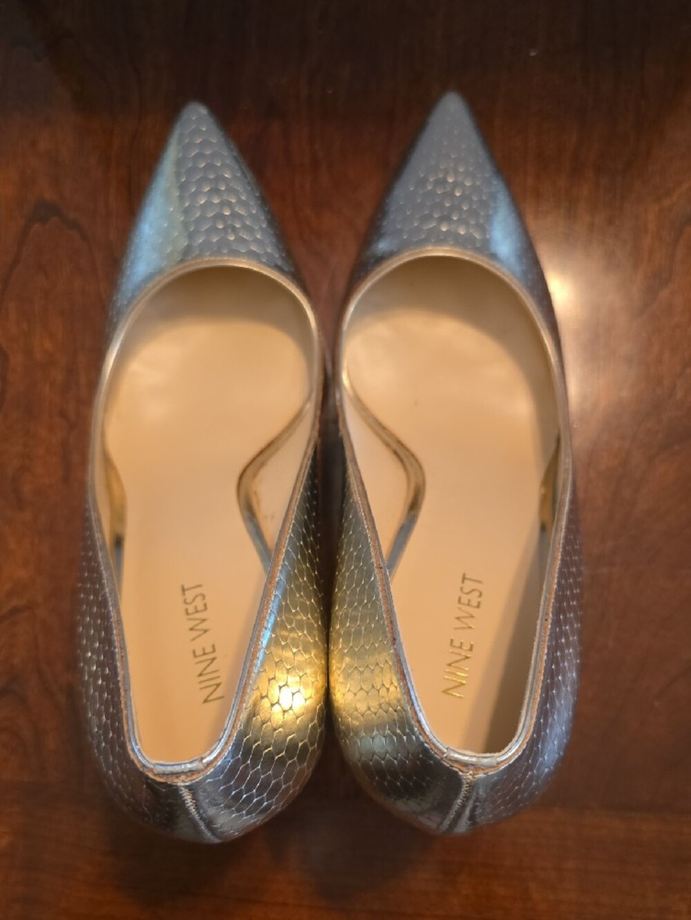 Nine West Metallic Gold Textured Pointed-Toe Pumps - Picture 9 of 12